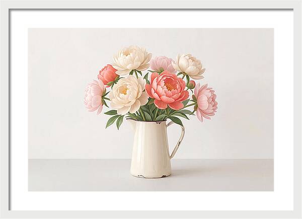 Fresh Cut Peonies In Vintage Pitcher