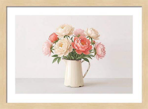 Fresh Cut Peonies In Vintage Pitcher