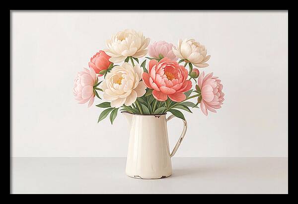 Fresh Cut Peonies In Vintage Pitcher