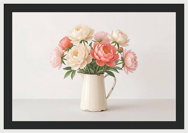 Fresh Cut Peonies In Vintage Pitcher