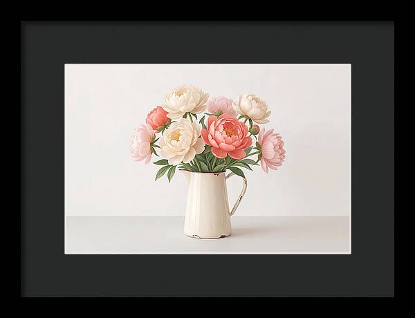 Fresh Cut Peonies In Vintage Pitcher