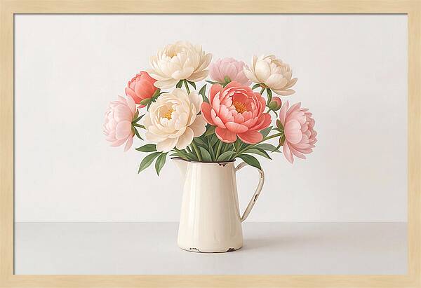 Fresh Cut Peonies In Vintage Pitcher