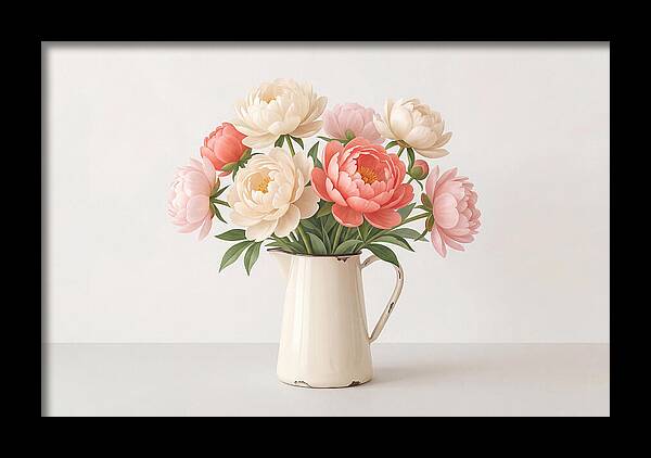 Fresh Cut Peonies In Vintage Pitcher