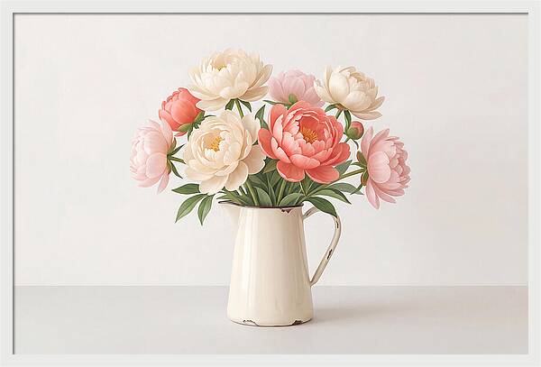 Fresh Cut Peonies In Vintage Pitcher