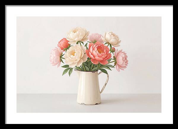 Fresh Cut Peonies In Vintage Pitcher