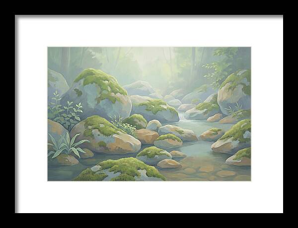 Fresh Green Moss On Stream Rocks