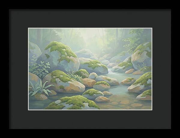 Fresh Green Moss On Stream Rocks