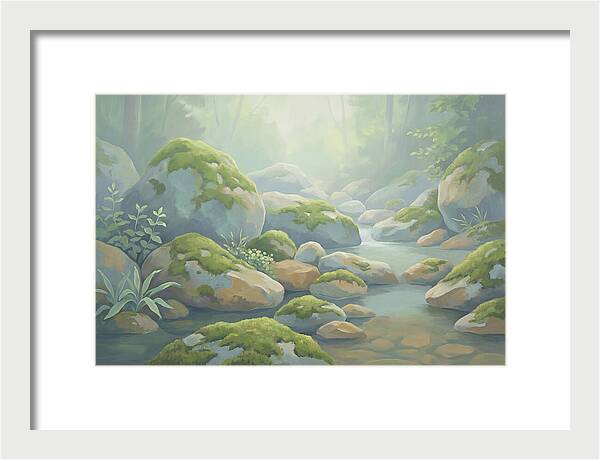Fresh Green Moss On Stream Rocks