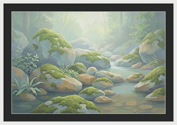Fresh Green Moss On Stream Rocks