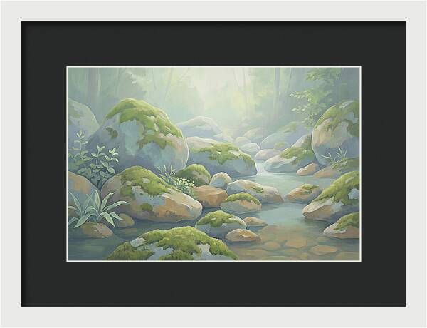 Fresh Green Moss On Stream Rocks