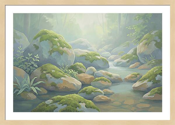 Fresh Green Moss On Stream Rocks