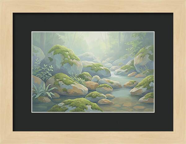 Fresh Green Moss On Stream Rocks