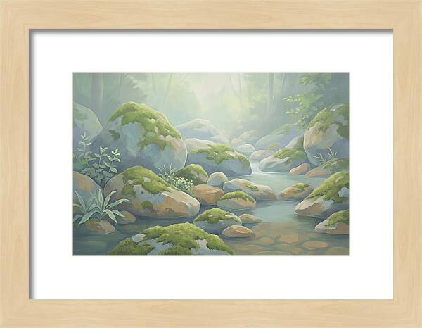 Fresh Green Moss On Stream Rocks