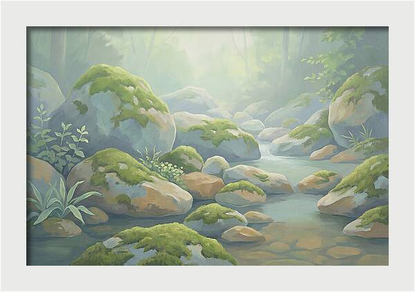 Fresh Green Moss On Stream Rocks