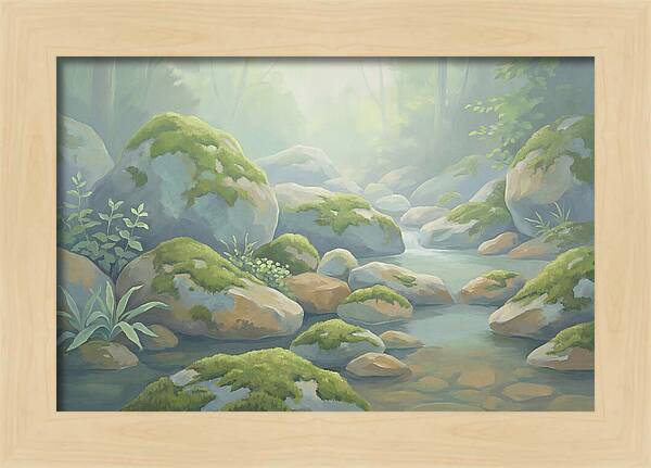 Fresh Green Moss On Stream Rocks