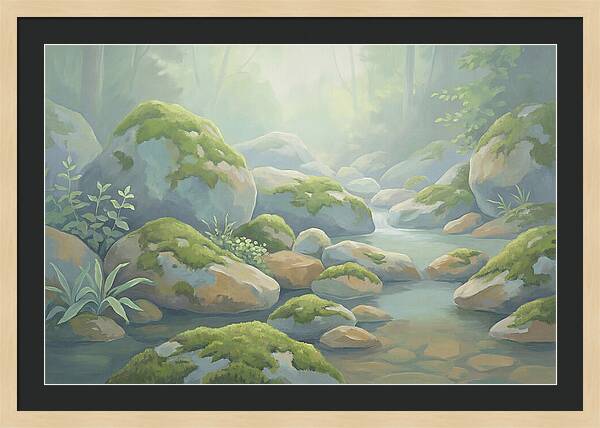 Fresh Green Moss On Stream Rocks