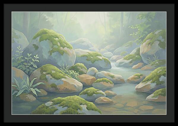Fresh Green Moss On Stream Rocks