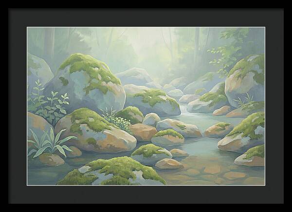 Fresh Green Moss On Stream Rocks