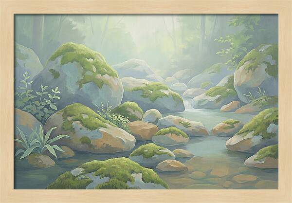 Fresh Green Moss On Stream Rocks