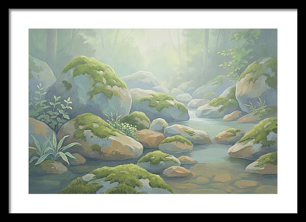 Fresh Green Moss On Stream Rocks