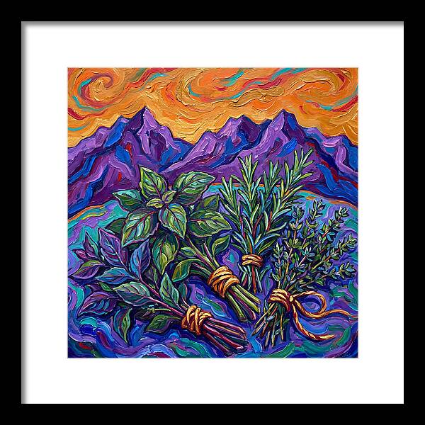 Fresh Herbs Against Majestic Mountains