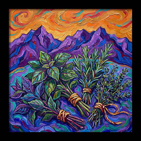 Fresh Herbs Against Majestic Mountains