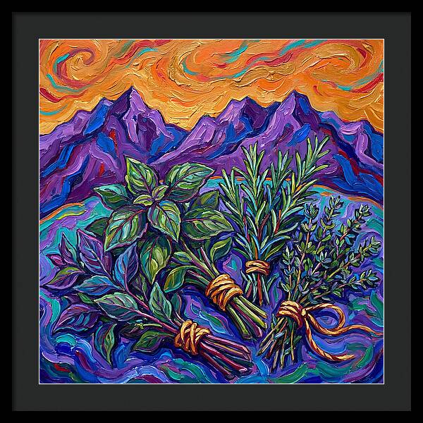 Fresh Herbs Against Majestic Mountains