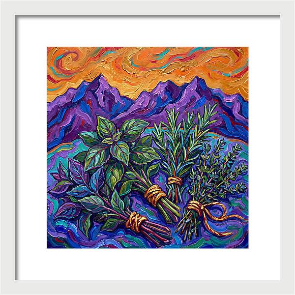 Fresh Herbs Against Majestic Mountains