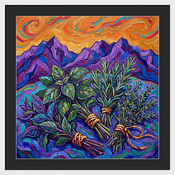 Fresh Herbs Against Majestic Mountains