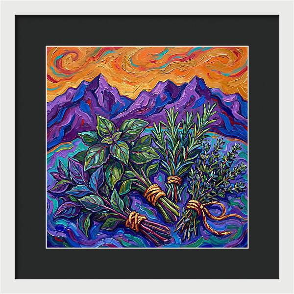 Fresh Herbs Against Majestic Mountains