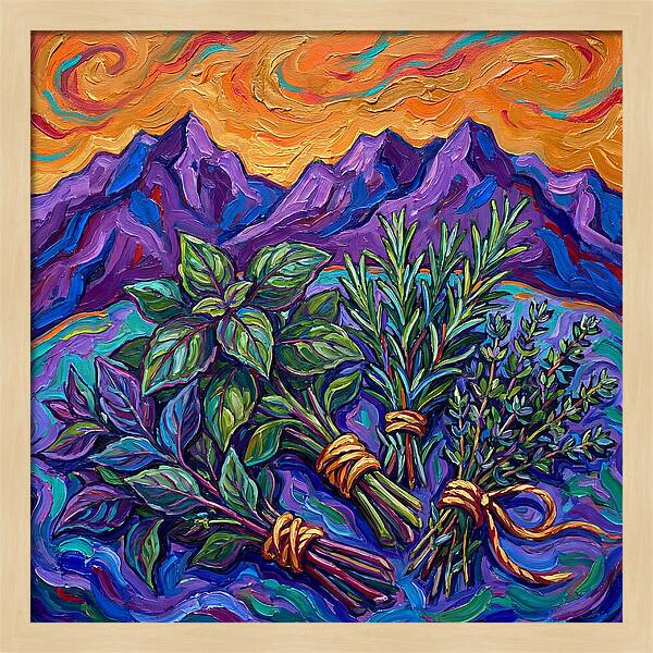 Fresh Herbs Against Majestic Mountains