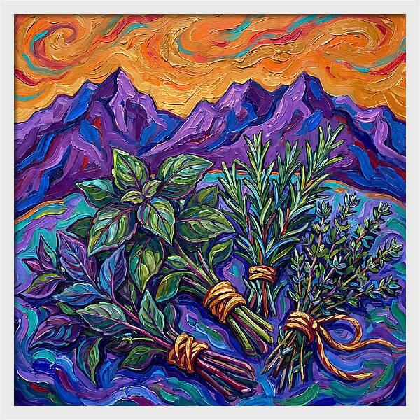 Fresh Herbs Against Majestic Mountains