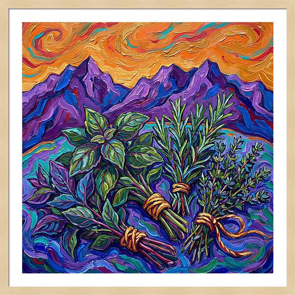 Fresh Herbs Against Majestic Mountains
