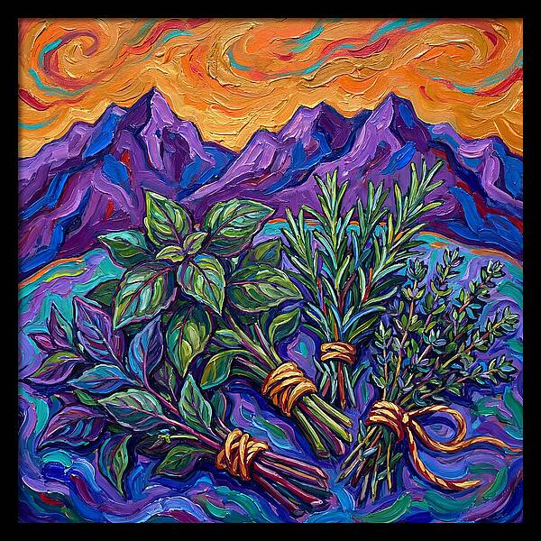 Fresh Herbs Against Majestic Mountains