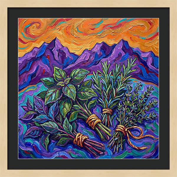 Fresh Herbs Against Majestic Mountains