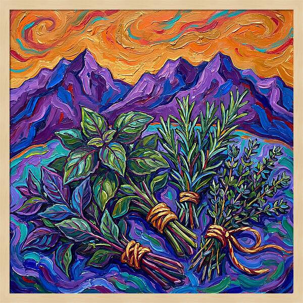 Fresh Herbs Against Majestic Mountains