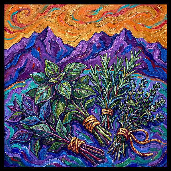 Fresh Herbs Against Majestic Mountains