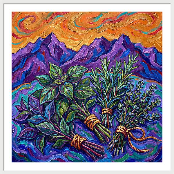 Fresh Herbs Against Majestic Mountains