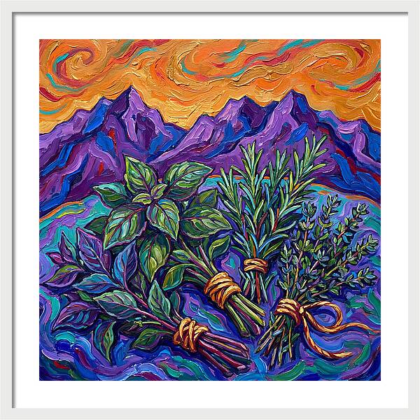 Fresh Herbs Against Majestic Mountains
