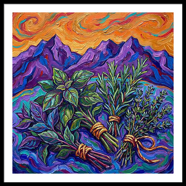 Fresh Herbs Against Majestic Mountains