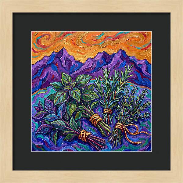 Fresh Herbs Against Majestic Mountains