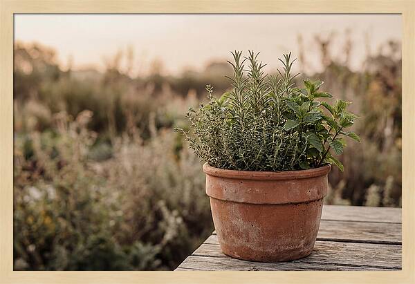 Fresh Herbs In Clay Pot