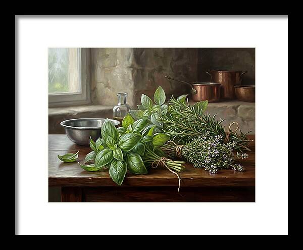 Fresh Herbs On A Rustic Table