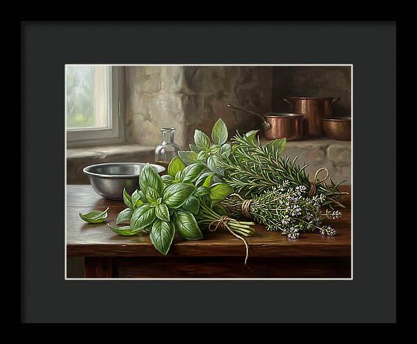 Fresh Herbs On A Rustic Table