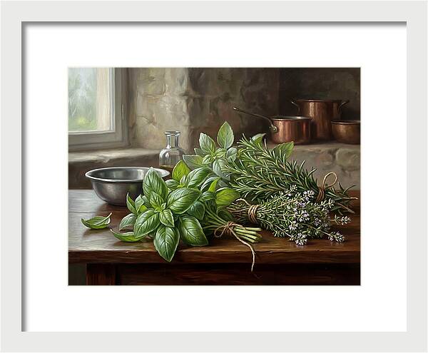 Fresh Herbs On A Rustic Table