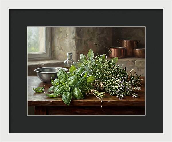 Fresh Herbs On A Rustic Table