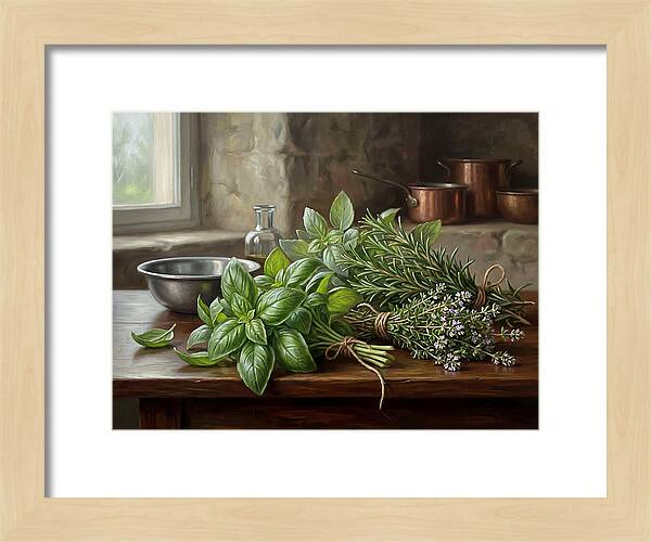 Fresh Herbs On A Rustic Table