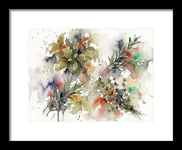 Fresh Herbs Watercolor Composition
