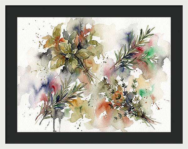 Fresh Herbs Watercolor Composition