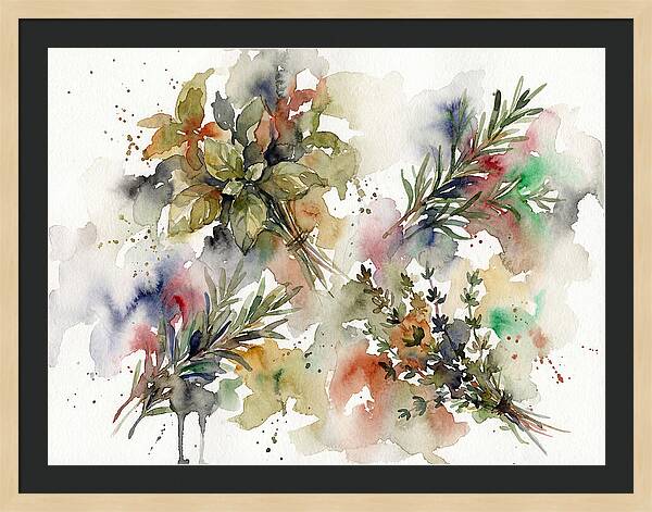 Fresh Herbs Watercolor Composition